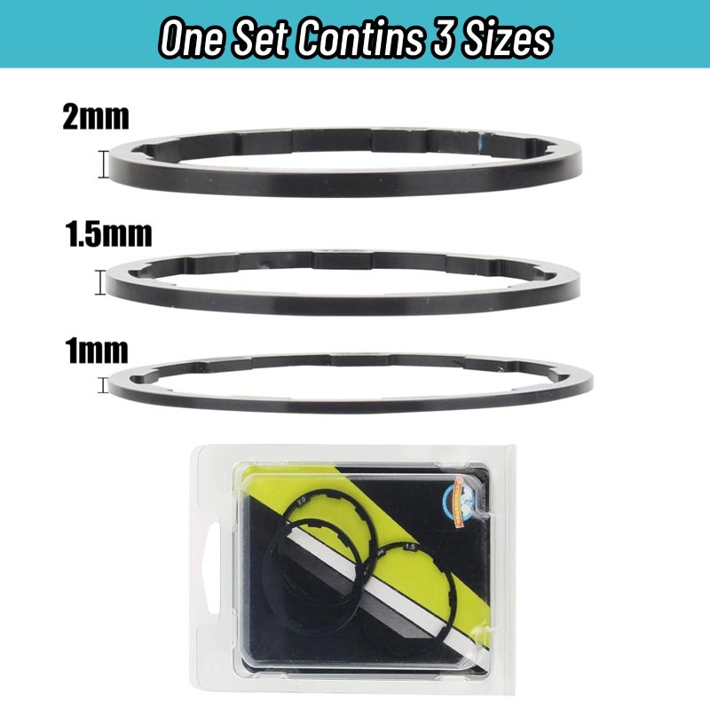 VGEBY Cassette Spacer 3 Pcs/Set, 3 Sizes Headset Spacer with Flywheel Hub Spacer (1mm+1.5mm+2mm) â€“ Cycling Bottom Bracket Axle Washer Gasket for Bicycle Freehub & Bottom Bracket - Image 2